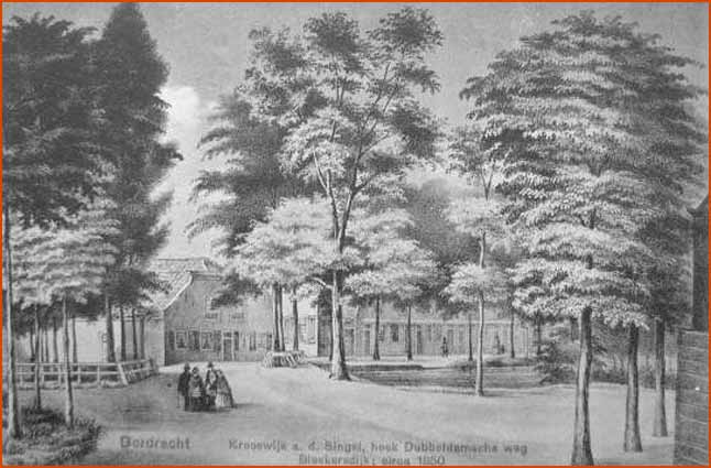 Dubbeldamseweg, Blekersdijk,  Singel, Krooswijk, ca.1850.