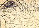 Detail van een kaart van het Eiland van Dordrecht, vóór de uitbreiding met de Polder de Boesbosch en vóór het graven van de Nieuwe Merwede, A. Hansum en H.J. Becker, 1836